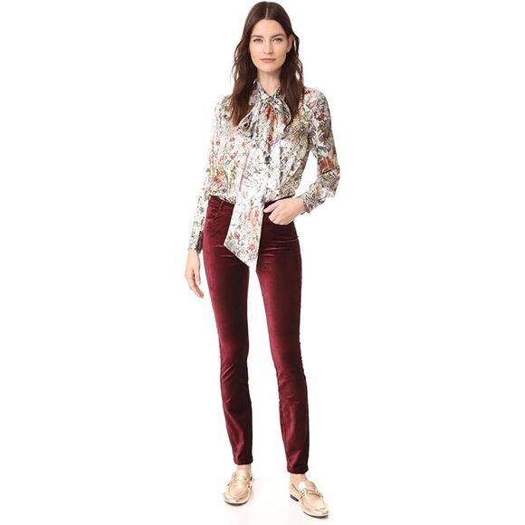 PAIGE "Hoxton Ultra Skinny" Dark Currant Maroon High Rise Velvet Jeans, Size 26 - Picture 4 of 14